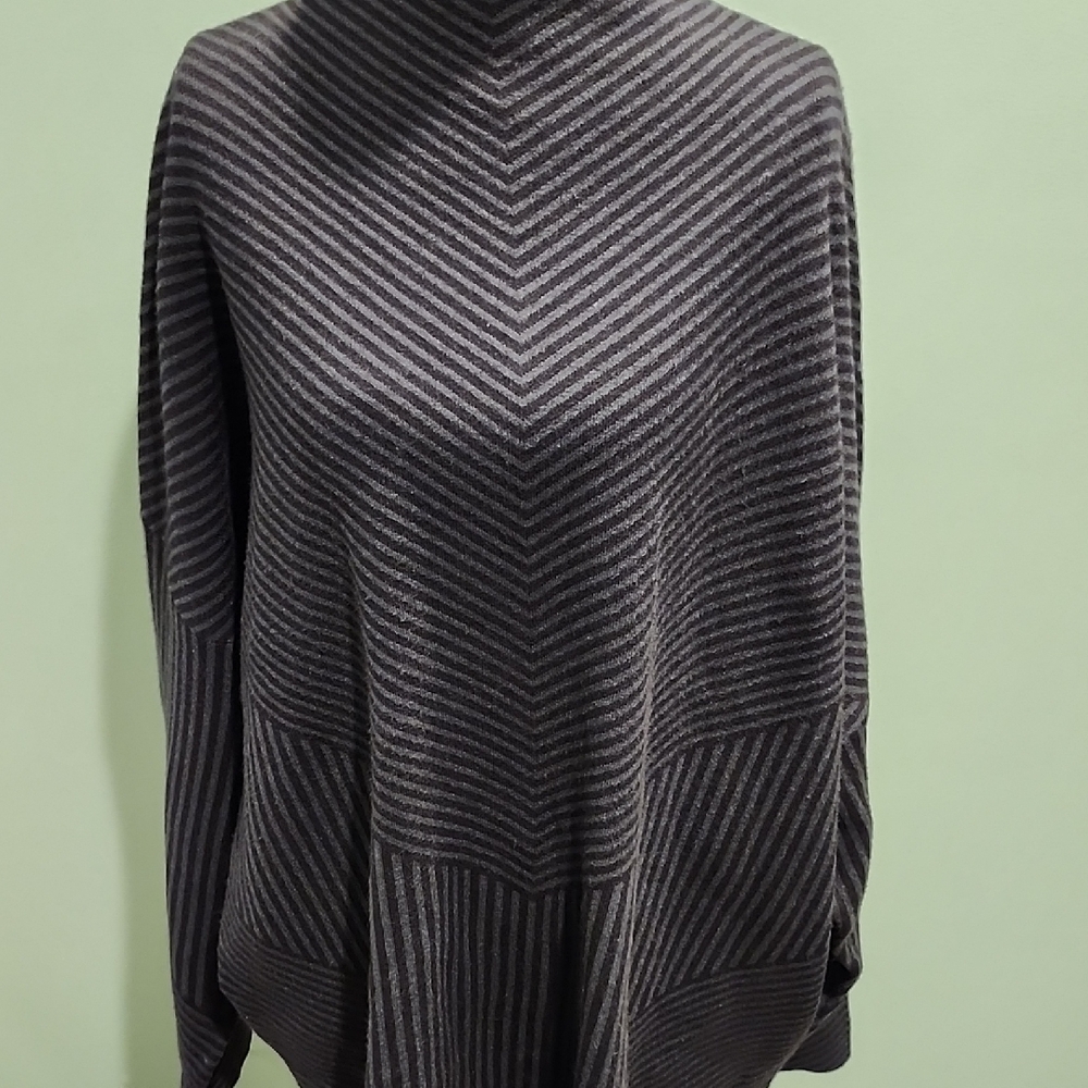 Tahari Black and Gray Striped Turtleneck Sweater